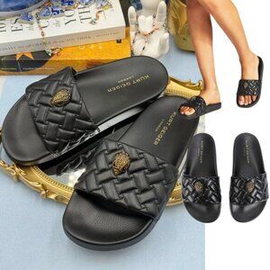 🆕 KURT GEIGER LONDON 🧿 NWOT Meena Eagle Slide, Quilted Black - Sz 38.5 US 8